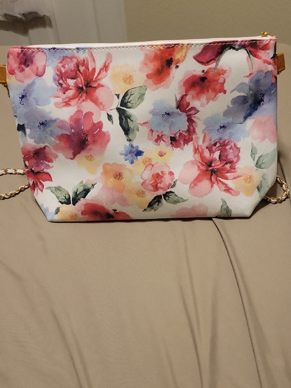 Floral Watercolor Chain Strap Crossbody Bag - White/Multi